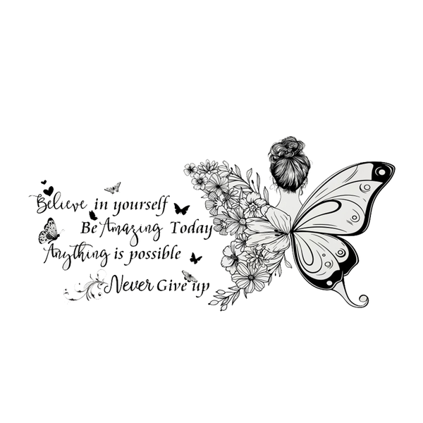 Black and White Hand-Drawn Butterfly Wing Woman Inspirational Wall Sticker