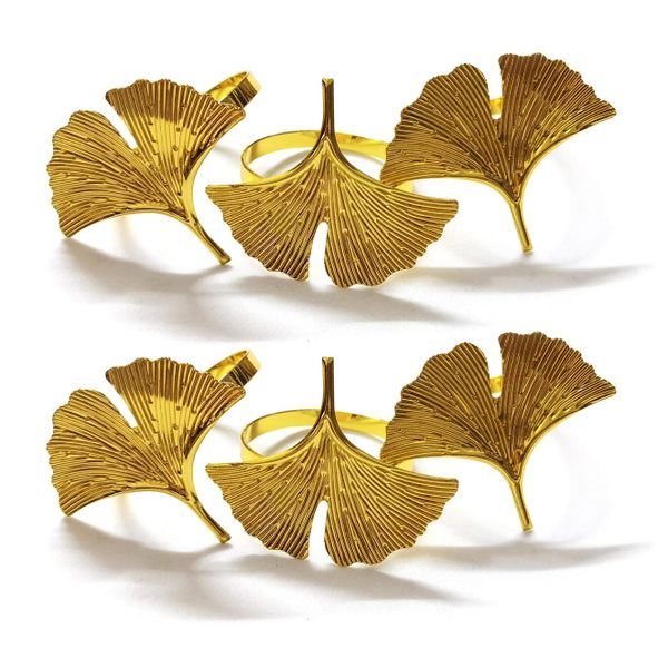 Napkin Rings Set of 12pcs Ginkgo Biloba Leaf Napkin Rings Gold