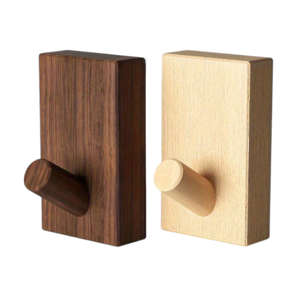 Nordic Style Wooden Wall Hooks - Brown and Beige - Set of 2