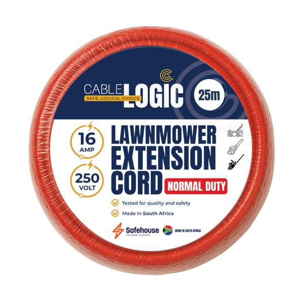 Cable Logic Normal Duty 25m Lawn Extension Cord - Red - Safehouse Endorsed