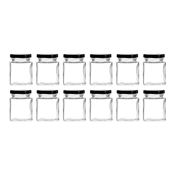 Regent 50ml Glass Square Jar With Black Lid 12 Pack (55X45X45Mm)