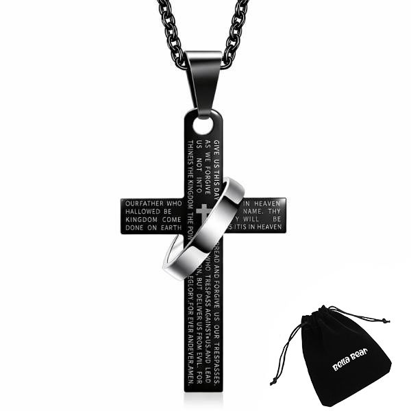 Stainless Steel Christian Cross Pendant Necklace with Ring