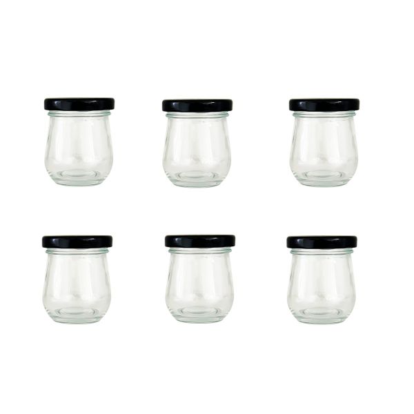 6 Pack Belly Jar with Black Lid 80ml