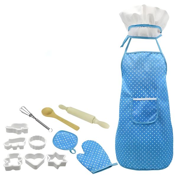 Kids Apron Set,Cooking Baking Chef Set with Apron - Chef Hat - Cooking Mitt