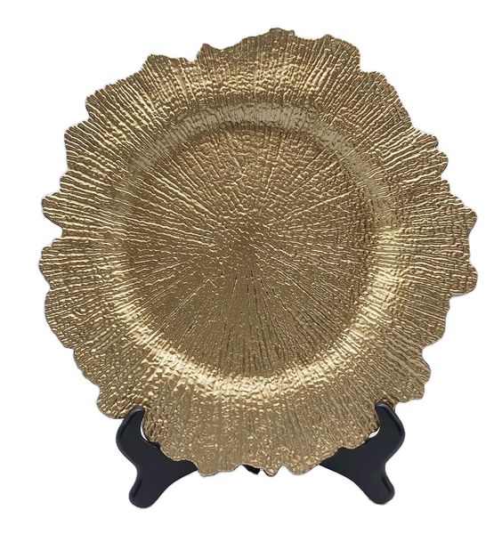 6 Piece Gold Charger Plates, 38cm Reef Plastic Chargers for Dinner Plate