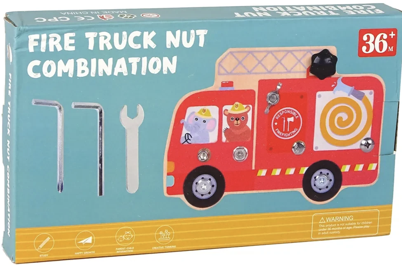 Montessori Wooden Fire Truck Board Screwdriver Toy Assembly Play Set