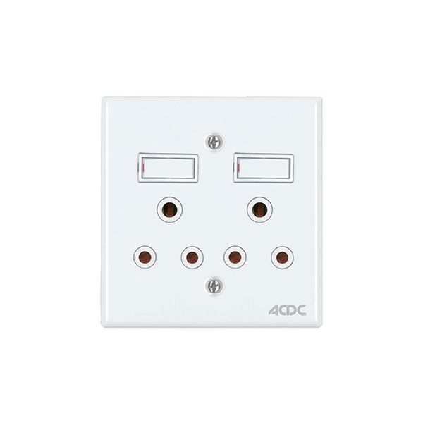 ACDC - 2x16A Switched Soc Outlet 4x4 C/W White Steel Cover Plate
