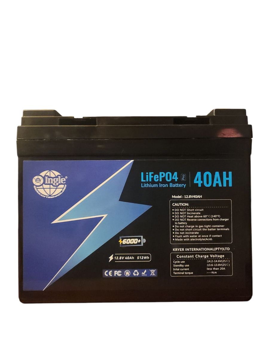 40AH 12.8V 512WH Lithium Iron LiFePO4 Solar/UPS/Inverter Battery Ingle