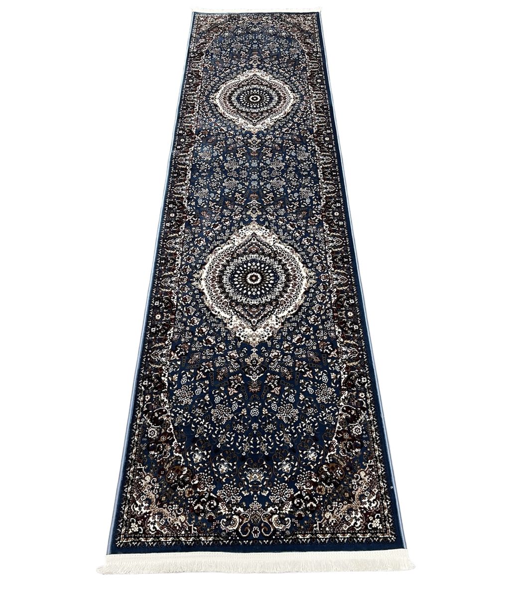 Persian Design Navy Blue Machine Made Runner/Carpet 300 x 80cm/3m 0