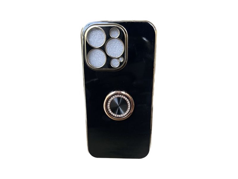 Black and Gold Phone Case with Rhinestone Ring Holder