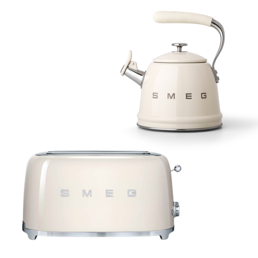 smeg white kettle and 2 slice toaster pack