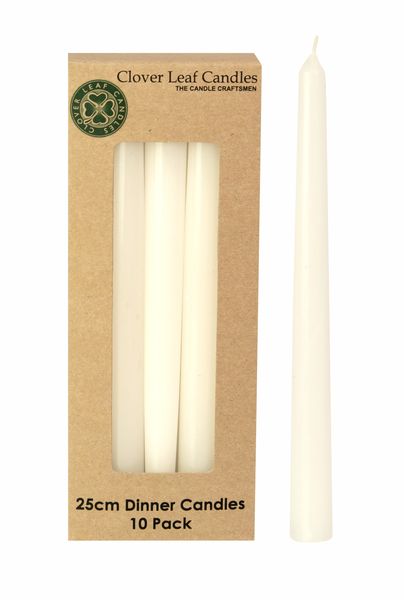 10 x Clover Leaf Candles - 25cm Dinner Candles Tapered - White