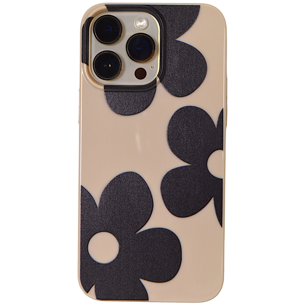 Light Mocha - Phone Case with Big Black Flowers - Iphone 14 Pro Max