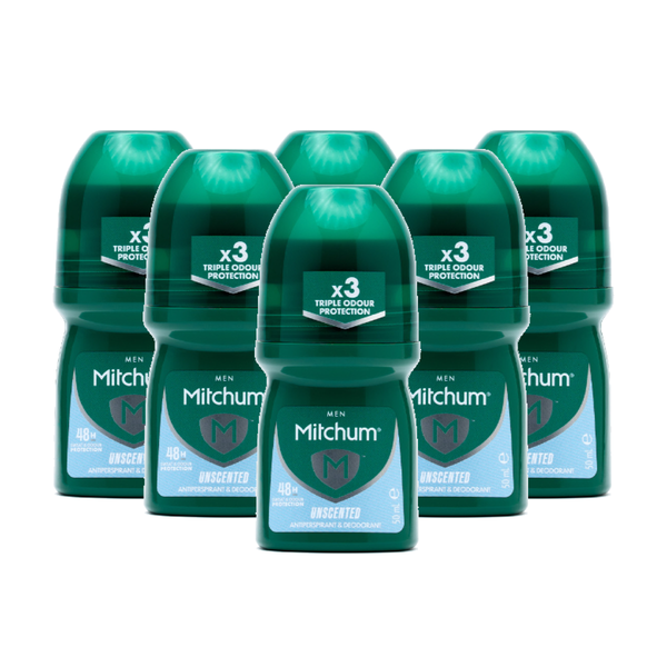 Mitchum Invisible Roll-On For Men Unscented 50ml x 6 Pack