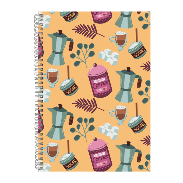 Italian Coffee Pattern A4 Notebook Pad with Lines Trendy Graphic Present023