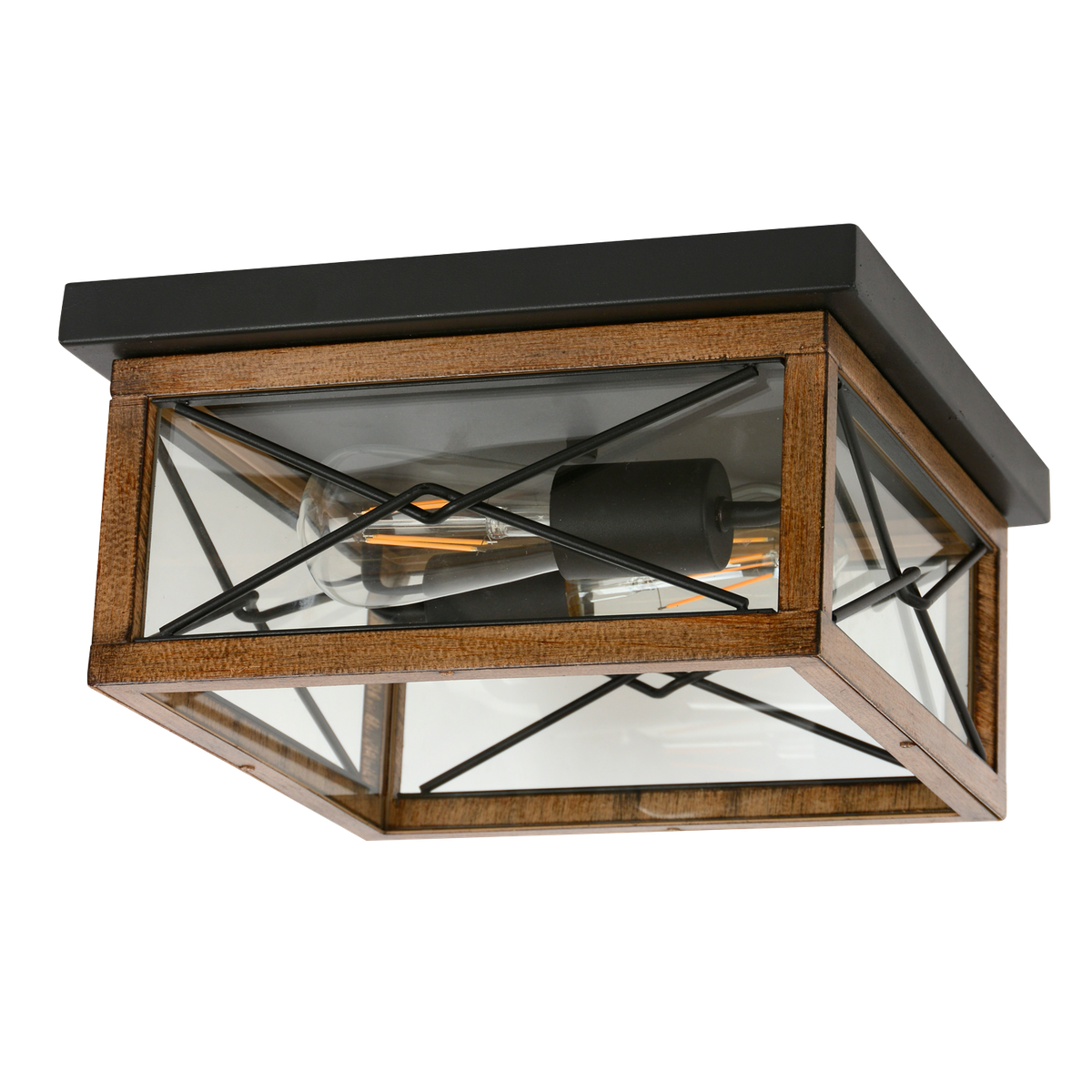 Zebbies Lighting Cleat Black Ceiling Light with Wood Painted Metal