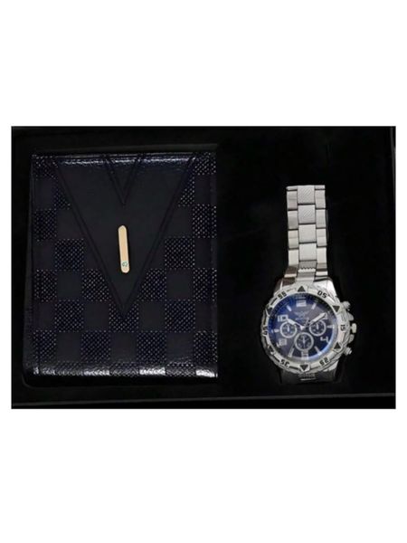 2 Piece Set Men's Casual Quartz Watch + Wallet, Ideal Gift Set