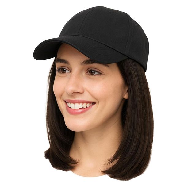 Women's Baseball Cap Wig Short Bob Hairstyle Human Hair Adjustable Cap Wig