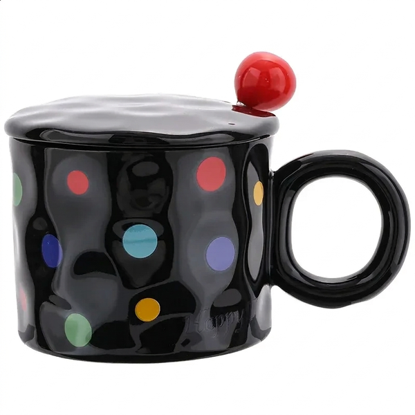 PolkaPop Coffee Mug with Lid &amp; Ring Handle