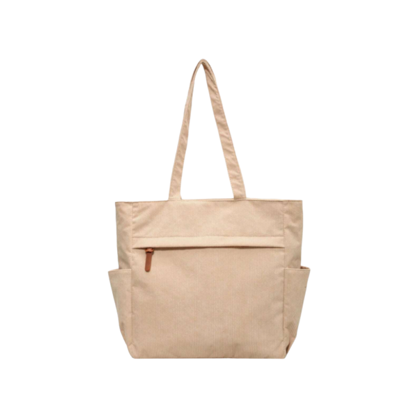 Large Capacity Corduroy Shoulder Tote Bag With Multiple Pockets - Beige