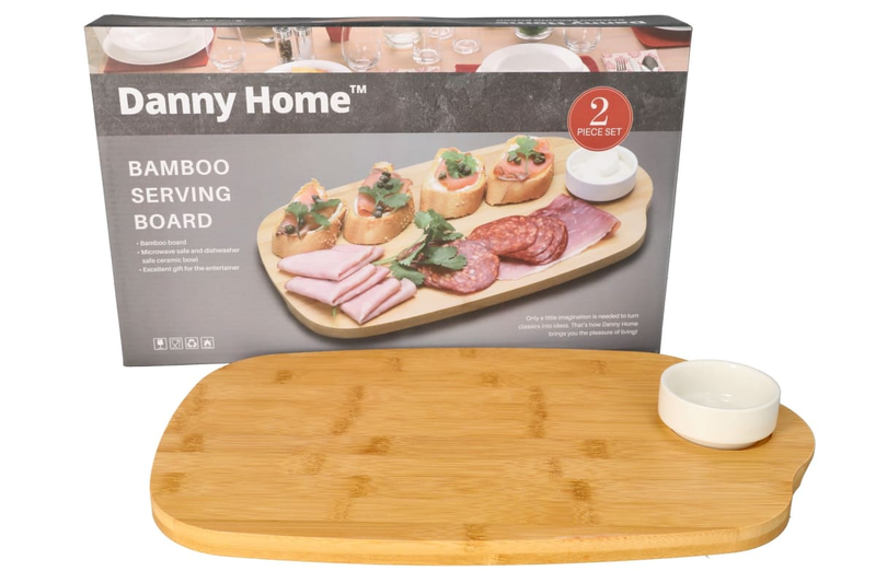 YS-Bamboo Board and Ceramic Bowls Serveware Set 40cm - 2 Piece