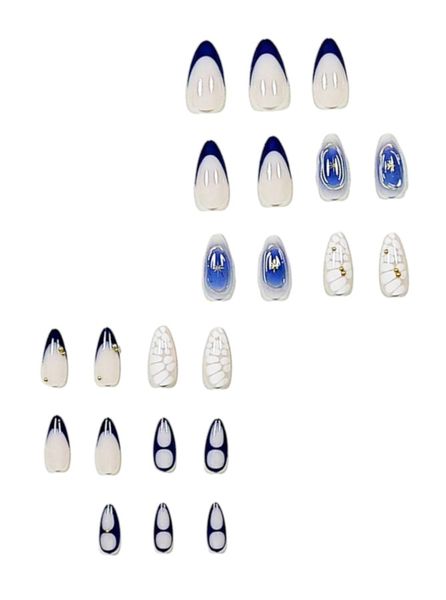 24 Piece - French Tip Press-On Nails With Gradient Blues &amp; Outline Accents