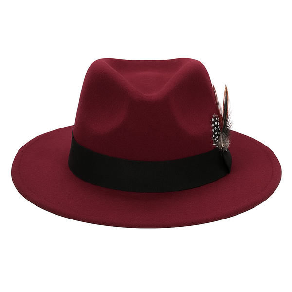 Wide Brim Fedora Panama Hat (Maroon) - 57cm