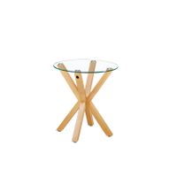 Glass with Wooden Legs End Table
