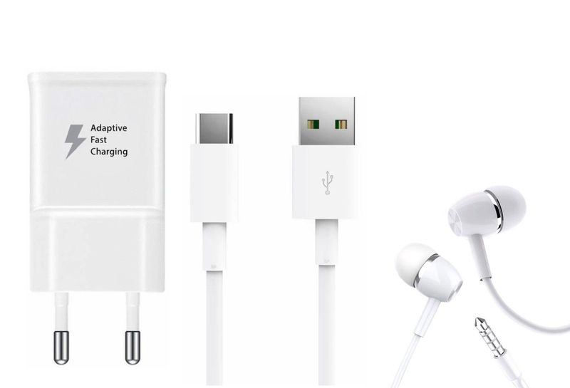 Type-C Adaptive Fast Charger with Nafumi X36 Earphone - White
