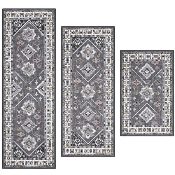 3 Piece Boho Kitchen Rug with Runner Non-Slip Kitchen Rugs and Mats