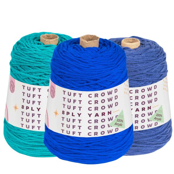 TUFT CROWD -Deep Blue Yarn, 8-ply Tufting Yarn ( 3 x 400g ) , Knitting Yarn