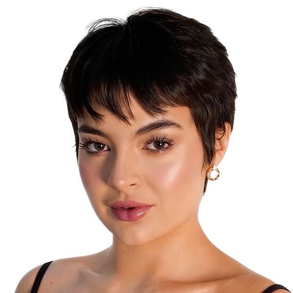 Geebuy Short Pixie Cut Human Hair Wear&amp;Go Non-lace Glueless Wig
