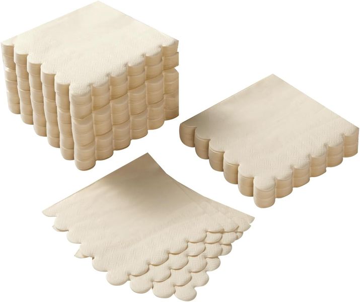 100 Pack Cocktail Napkin 2-Ply Scalloped Edged Dessert Napkins
