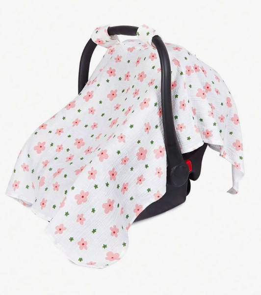 Muslin Baby Chair Cover - White Floral