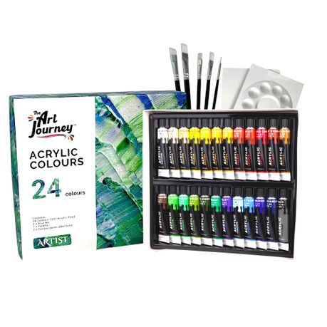 The Art Journey 24-Color Acrylic Paint -5 Brushes, 2 Canvas ,1 Palette Set Image