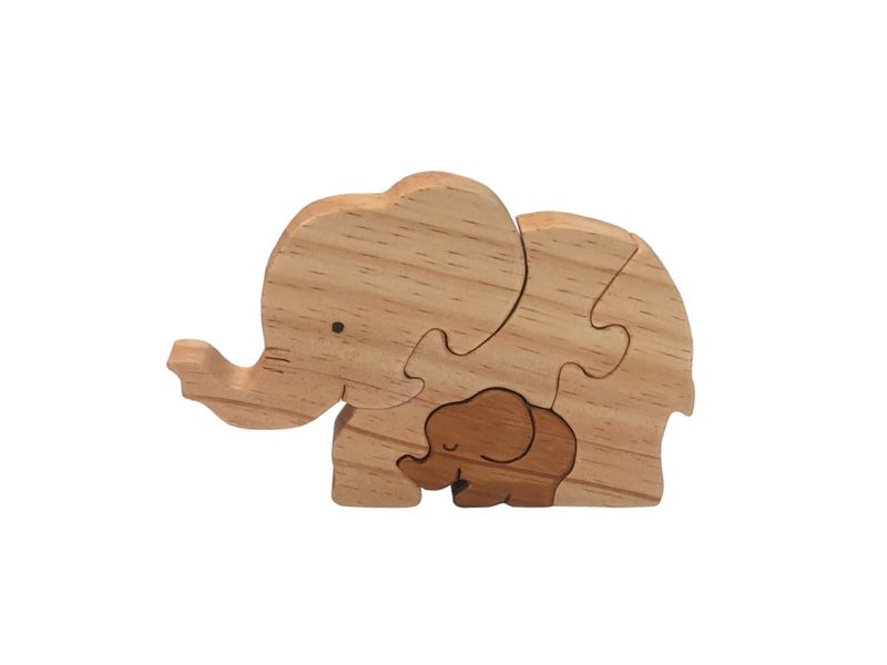 Handmade 3D Wooden Puzzle of an Elephant and Baby Elephant