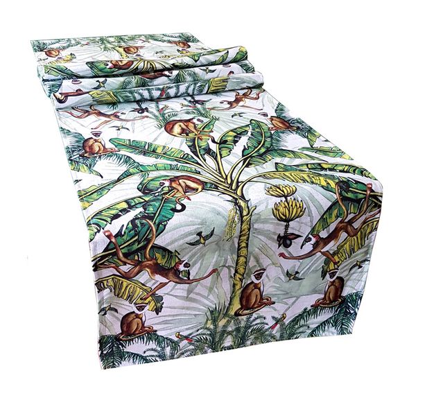 Vintage Monkeys &amp; Bananas Animal Table Runner - 200 x 45cm