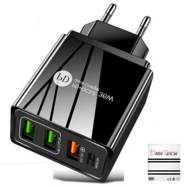 TechByte USB Wall Charger/ Adapter - 4 Port Fast Charge - USB A