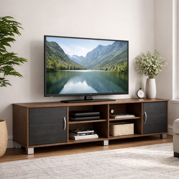 Bragg Dayton 1.8M TV Stand, Natural Walnut &amp; Black Ash