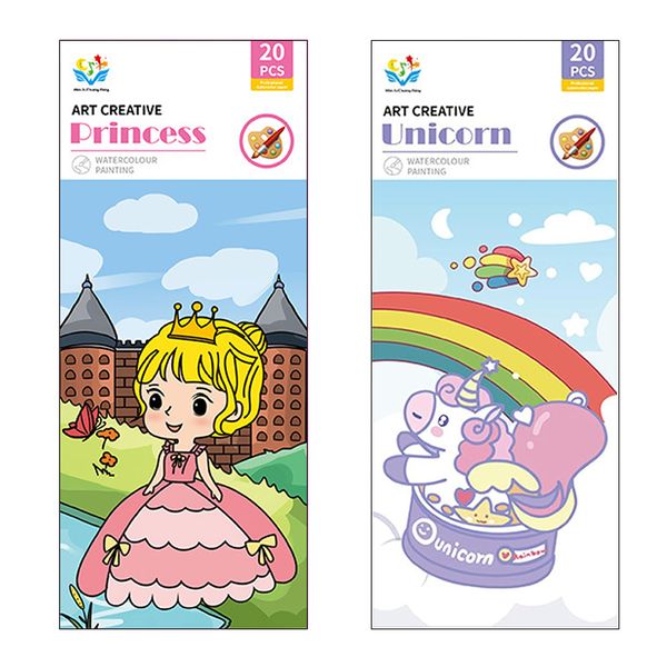 2x Pocket Water Paint Colouring Books with Paintbrush &amp; Paint