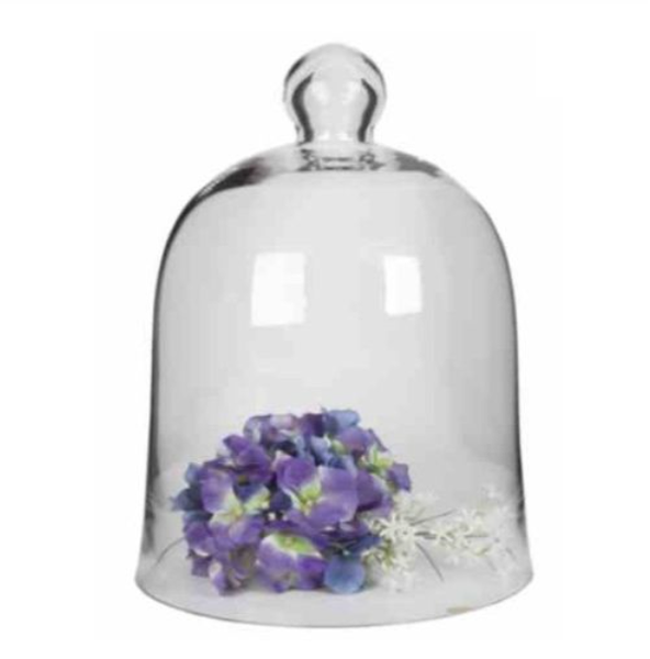 Bell Shaped Glass Food Dome with Round Handle and Artificial Flower