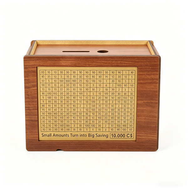 Retro Wooden Savings Challenge Money Box Bank with Counter