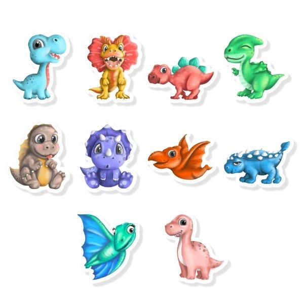 Cute Baby Dino Fridge Magnets - 10 Pack