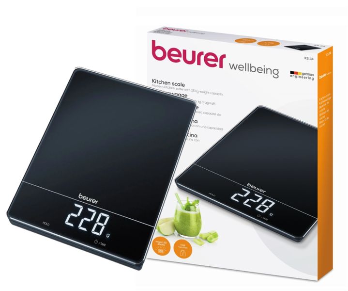 Beurer Kitchen Scale: XL 15kg Capacity. 1g Increments. Tare Function KS 34