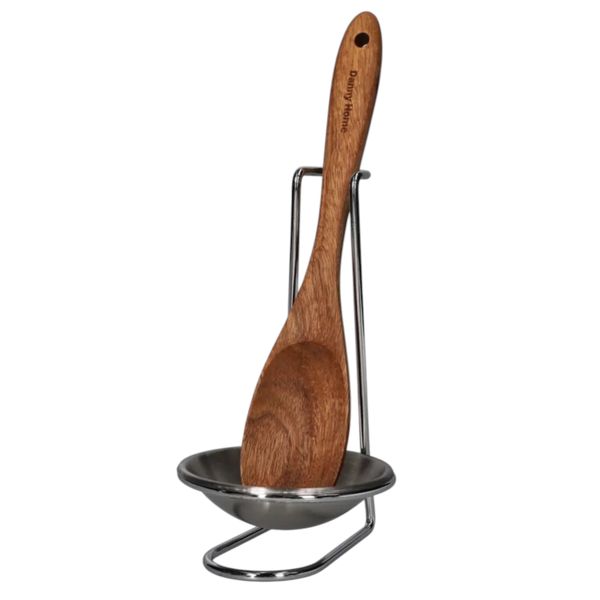 Stylish and Elegant Wooden Serving Spoon with Silver Stand and Drip Tray