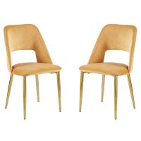 Set of 2 Stylish Velvet Dining Chair with Golden Accented Metal Legs
