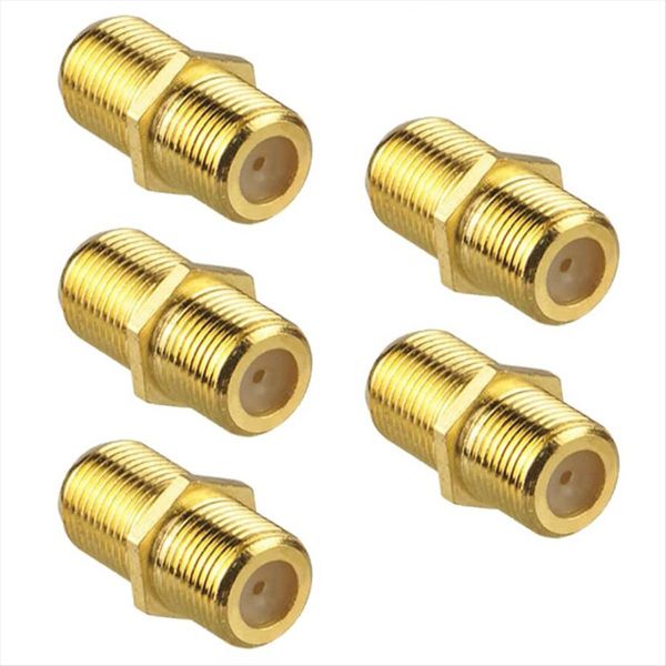 5 Pcs Coaxial Cable Connector Rg6 F-Type Gold Plated Adapter