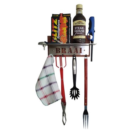 Braai Utensils Holder with Shelf 4 Hooks Stainless Steel Shop Today. Get it Tomorrow takealot