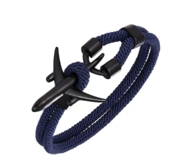 YALLI Men /Women Nylon Rope Metal Aeroplane Bracelet Navy/Black