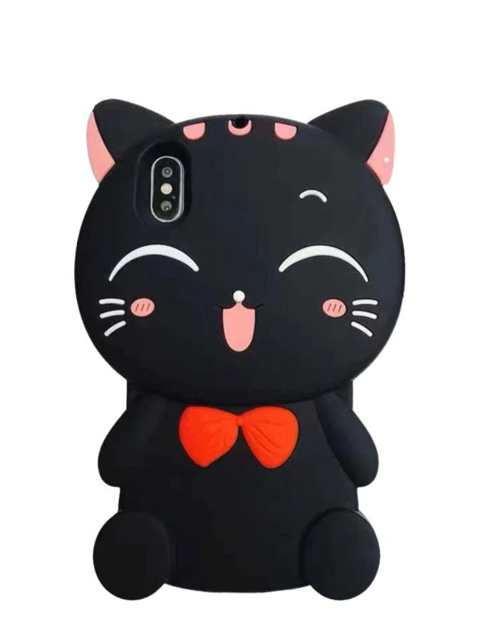 Cartoon Cat Phone Case with Pendant for iPhone Black Buy Online in